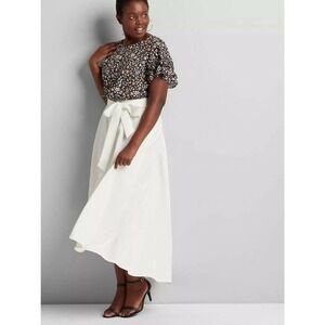Lane Bryant White High Low Maxi Skirt Womens Size 16 Elastic Waist Belted